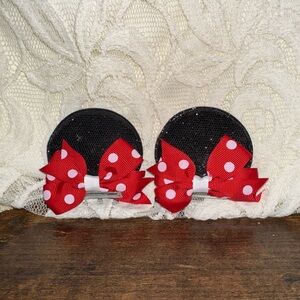 Disney Minnie Mouse Black and Red Polka Dot Hair Clips - Easy to put on